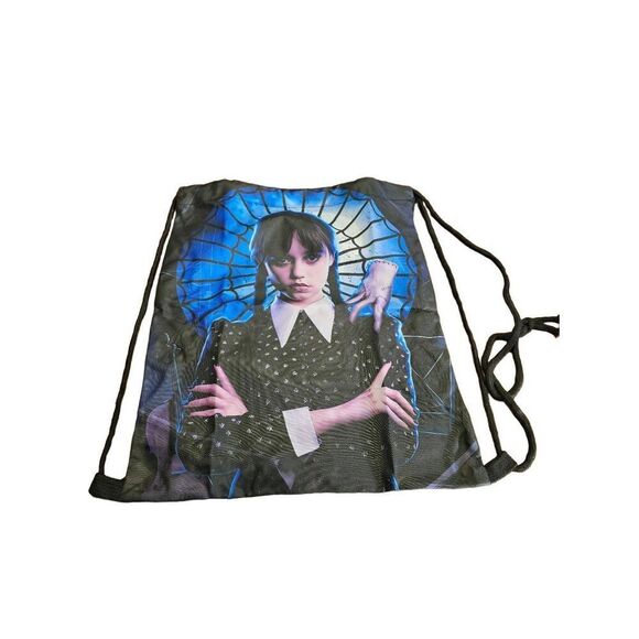 Wednesday Adams Family Hand Cinch Drawstring Gym Bag Extra Zippered Pouch NEW - Picture 2 of 9